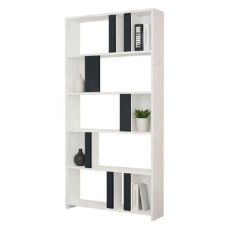 Dmora Estanter&iacute;a Tribogna, Biblioteca 4 Estantes, Instalaci&oacute;n Libre, Estr. Antracita, 90x20x180h Cm Blanco