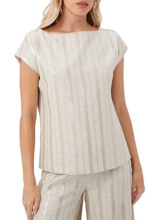 Trina Turk Sequin Striped Breene Top in Biarritz Beige at Nordstrom, Size 10