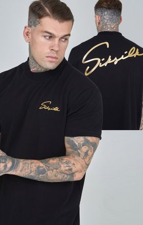 Siksilk Camiseta de gran tama&ntilde;o de impresi&oacute;n de gui&oacute;n negro XXL