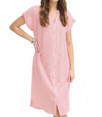 b.young Button Down Cuffed Sleeve Linen Dress In Lava