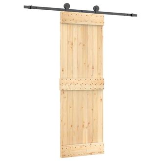 Berkfield Home Sliding Door with Hardware Set 70x210 cm Solid Wood Pine in Light Brown