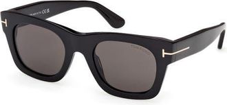 Tom Ford Emma 51mm Square Sunglasses in Shiny Black /Smoke Lens at Nordstrom
