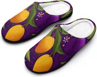 Generic Fruit Pattern Mens Cozy Cotton Slippers with Memory Foam Lightweight Anti-skid House Shoes for Indoor Outdoor