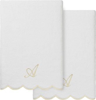 Linum Home Textiles 100% Turkish Cotton Adornia Scallop 2Pc Personalized Bath Towel Set