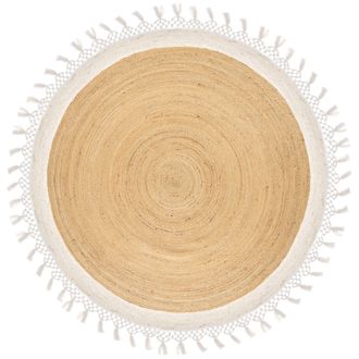 Beliani Beliani - Alfombra Boho R&uacute;stica Redonda 200 Cm De Yute Natural Trenzado A Mano Beige Y Blanco Marts
