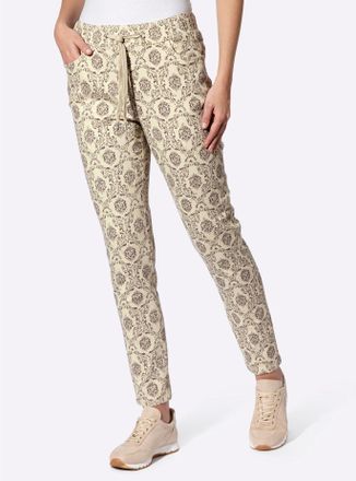 Heine Schlupfhose HEINE, Damen, Gr. 36, Normalgr&ouml;ssen, beige (sand, dunkeltaupe, bedruckt), 98% Baumwolle, 2% Elasthan, bedruckt, gemustert, Hosen Schlupfho