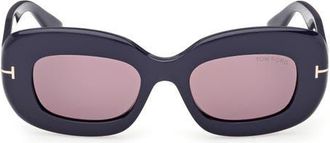 Tom Ford Islay 50mm Small Rectangular Sunglasses in Shiny Navy Blue /Pink Lens at Nordstrom