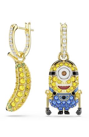 Swarovski Minions Stuart Banana Mismatched Crystal Hoop Earrings in Gold/Multi at Nordstrom