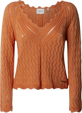 Pepe Jeans London Gewassen Oranje Relaxte Trui - Dames - V-hals truien - Oranje - S - Truien & Vesten