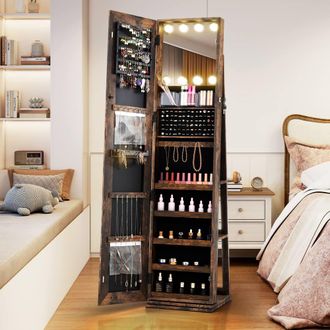Costway Costway 360&deg; Swivel Jewelry Cabinet Freestanding Jewelry Storage Organizer in Brown