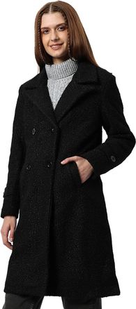 Campus Sutra Solid Reefer Womens Wool Blend Mid-Thigh Jacket, C2-black, 14