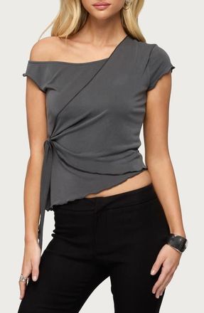 Edikted Asymmetric Off the Shoulder Wrap Top in Dark-Gray at Nordstrom, Size X-Large