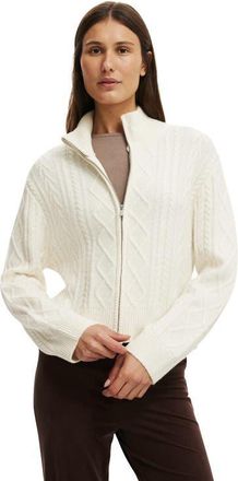 Cotton On Womens Cable Knit Bomber in Porcelain Cable at Nordstrom, Size Medium