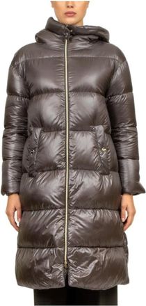 Herno Jassen, Dames, Bruin, L, Nylon, Camel Nylon Ultralichte Jas met Capuchon