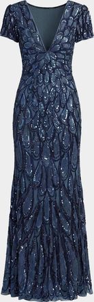 Mac Duggal Sequin & Bead-Embellished Jersey Gown