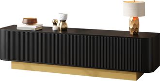 STILVORA Mueble De Tv Con 3 Puertas Y Estante Ajustable, Gesti&oacute;n De Cables, Dise&ntilde;o Moderno Redondeado, En Mdf Y Aglomerado, Negro, 170&times;40,5&times;47 Cm