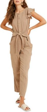 Wishlist Cotton Flutter Sleeve Jumpsuit in Taupe at Nordstrom Rack, Size Large