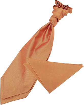 DQT Plain Shantung Wedding Scrunchie Pre-Tied Cravat & Pocket Square for Men in Turmeric Yellow