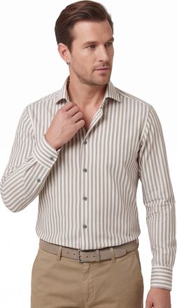 Michaelis overhemden groen wit gestreept slim fit strijkvrij