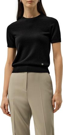 LilySilk Cashmere Fitted Short Sleeve Top in Black at Nordstrom, Size Small