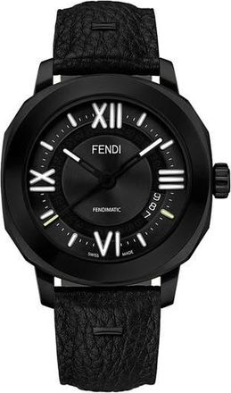Fendi Selleria Leather Strap Automatic Watch, 42mm in Black at Nordstrom Rack