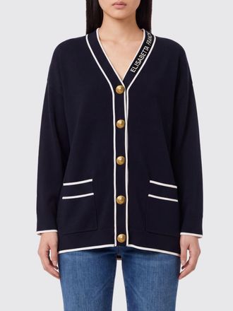 Elisabetta Franchi Cardigan in lana vergine con profili e logo a contrasto