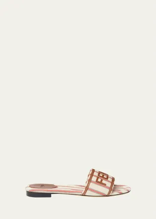 Fendi Logo Striped Canvas Slide Sandals