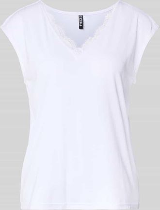 Pieces Relaxed Fit T-Shirt aus Modal-Mix Modell KAMALA LACE in Weiss, Gr&ouml;&szlig;e XL