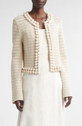 St. John Helen Cotton Blend Crochet Jacket in Linen at Nordstrom, Size Medium