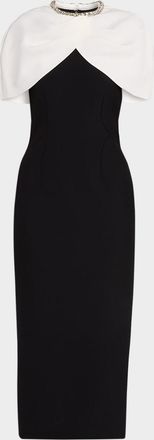 Roland Mouret Crystal Colorblock Capelet Midi Dress