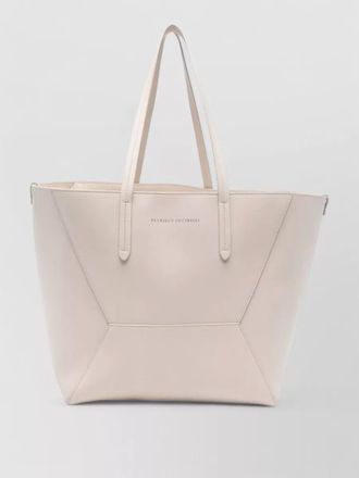 Brunello Cucinelli leather tote bag geometric panel design