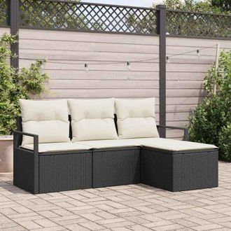vidaXL Conjunto De Sof&aacute; De Jard&iacute;n 4 Pcs Negro Polirat&aacute;n Vidaxl