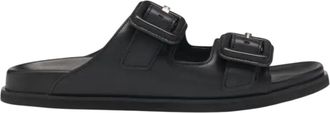 HUGO BOSS Dames Vcbk Runderleer Dubbele Gesp Plat Schuif (Zwart)