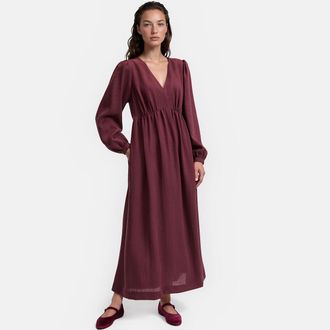 La Redoute Collections Lange jurk met V-hals en lange mouwen