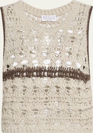 Brunello Cucinelli Contrast Stripe Open Knit Tank Top