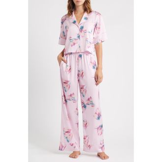 Open Edit Boxy Everyday Satin Pajamas in Pink Shadow Bloom at Nordstrom, Size Small