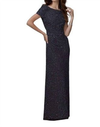 Adrianna Papell Cowl Back Dress In Navy