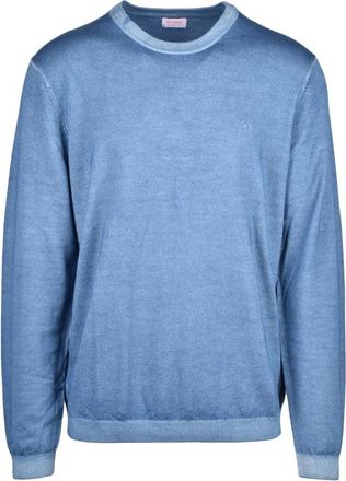 Sun 68 Pullover met ronde hals - Heren - Ronde hals truien - Blauw - 2XL - Wol - Truien & Vesten