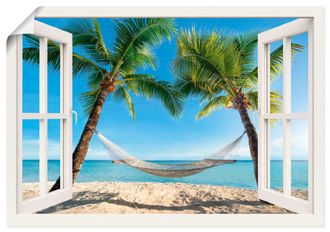 Artland Wandbild »Fensterblick Palmenstrand Karibik« Amerika 1 Stk. tlg. als Alubild, Outdoorbild, Leinwandbild, Poster, Wandaufkleber