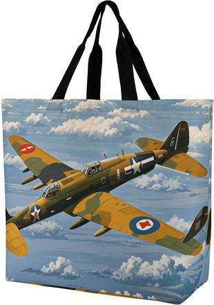 Generic World War 2 Aircraft Airplane Grocery Bag Lightweight Women Handbag Foldable Grocery Bags For Picnic Work College