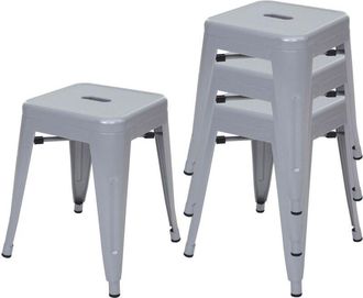 Hhg Non utilizzato] Set 4x sgabelli poggiapiedi bistrot design industriale HHG 787 metallo verniciato grigio
