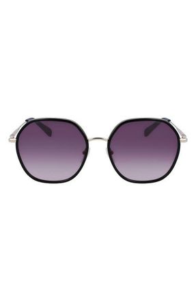 Longchamp Roseau 58mm Gradient Rectangular Sunglasses in Gold/black at Nordstrom