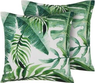 Beliani Beliani - Conjunto De Cojines De Jard&iacute;n Con Motivo De Hojas Verde De Poli&eacute;ster Cuadrado 45 X 45 Cm Impermeable Dise&ntilde;o Moderno Pavelli