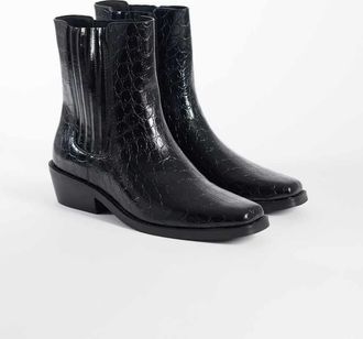 Asos stivaletti Chelsea con tacco cubano e soffietto nascosto neri effetto coccodrillo-Nero