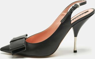 Rochas Black Leather Bow Slingback Pumps