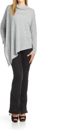 Papillon Stretchy Cowl Neck Poncho Style Sweater In Grey