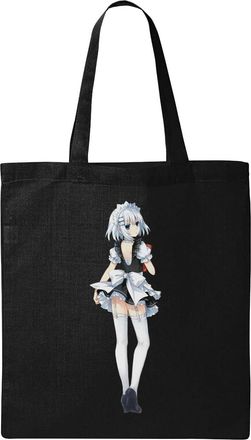 Generic White Hair Anime Maid Pin Up Girl Natural Ecological Cotton Tote Bag Black