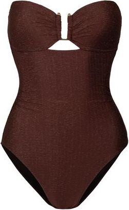 Change of Scenery Juliette U-Bar Bandeau One-Piece Swimsuit in Cacao/gold Metallic at Nordstrom, Size Small