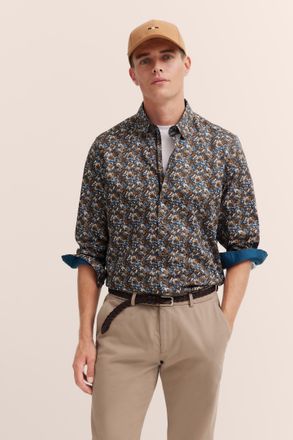 Bugatti Langarmhemd BUGATTI, Herren, Gr. XL, Normalgr&ouml;ssen, braun, 100% Baumwolle, unifarben, normal, eckige 2-Knopf-Manschette, Hemden Langarmhemd, aus reine