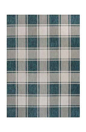 Jonathan Y Designs Sabine Traditional Farmhouse Bold Gingham Indoor/Outdoor Area Rug in Turquoise/cream at Nordstrom, Size 5Ft 0In X 8Ft 0In